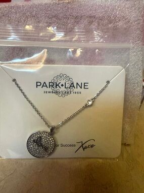 Park Lane Silver Pave Round Pendant Necklace